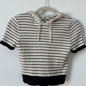 Striped Black and White Short Sleeve Hoodie